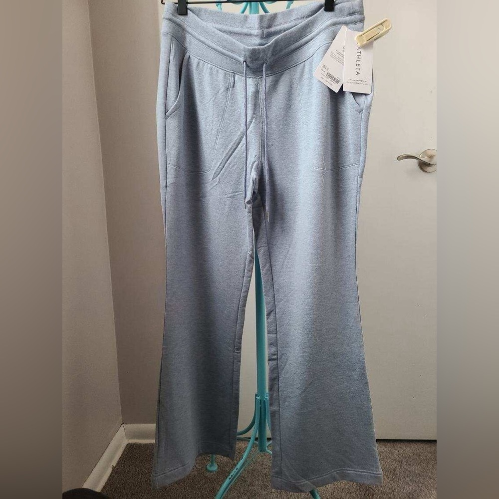 NWT Athleta Balance Flare Pant Lounge Soft Heron Blue Heather Sz Large Petite